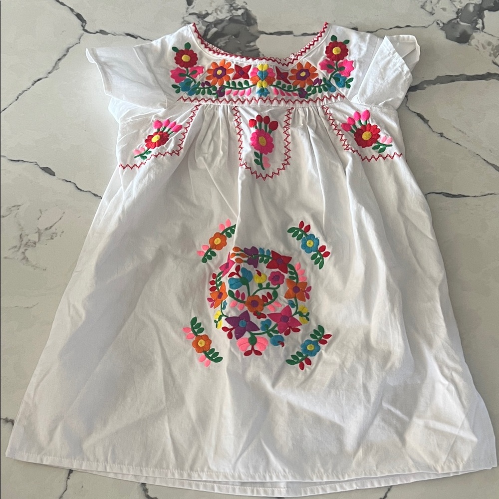 Unik White Dress with Vibrant Floral Embroidery